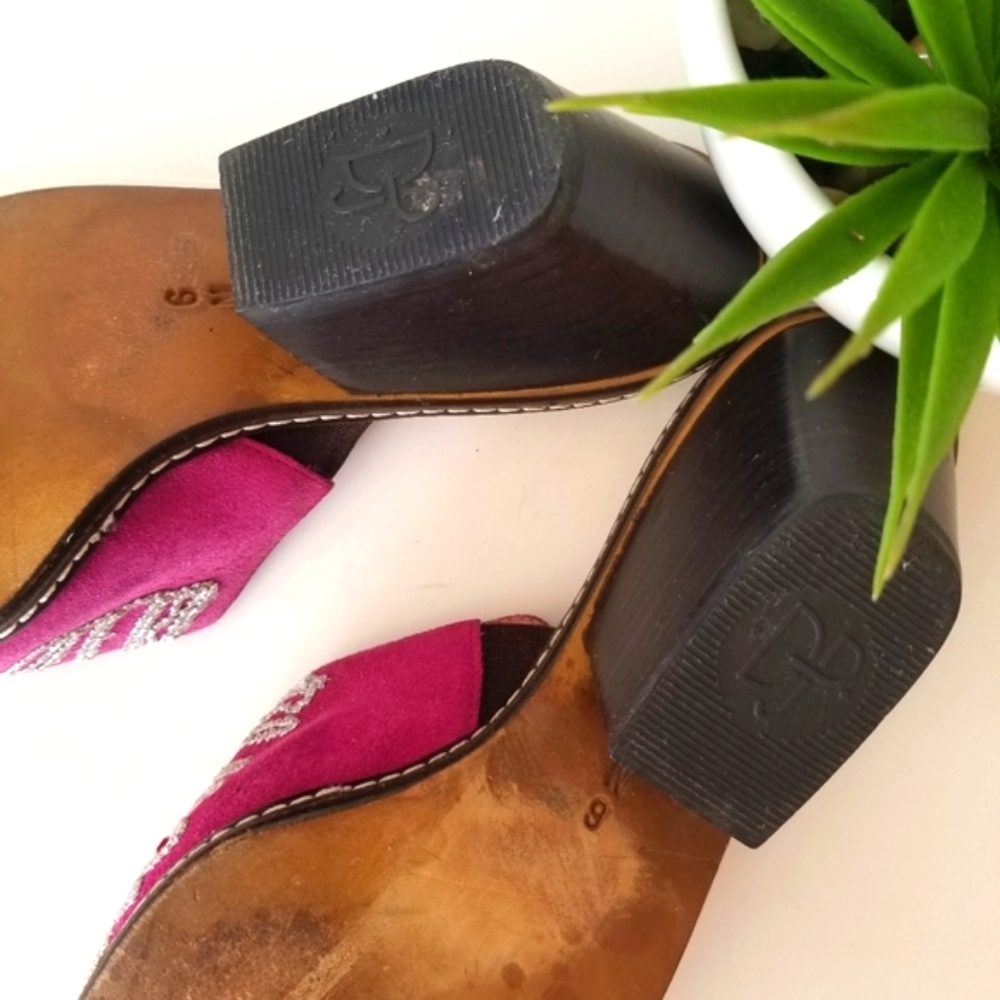 Women's J Pliner western couture pink suede leather mules - Picture 6 of 8